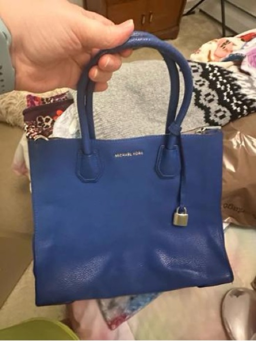 Michael Kors Cobalt Blue Leather Satchel with Padlock Charm